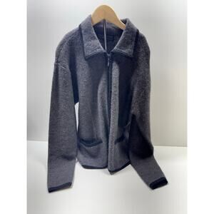 Vtg Herman Geist Women’s 100% Wool Zip Cardigan Pockets Sz M Gray Black Career